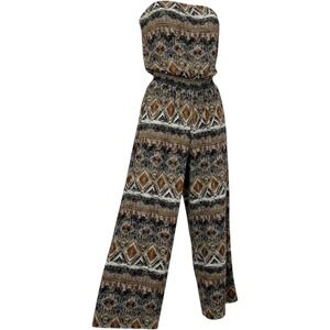Mlle Gabrielle Womens 3X Jumpsuit Strapless Tribal Geometric Print Smocked Waist